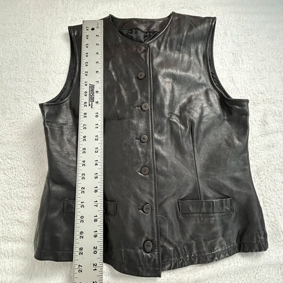 Banana Republic Women Black Genuine Leather Button Down Vest Jacket Size 6 Lined - Picture 8 of 8